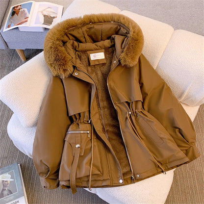 Parka con capucha para mujer Loom & Soul – Chaqueta de invierno coreana acolchada con cordón ajustable