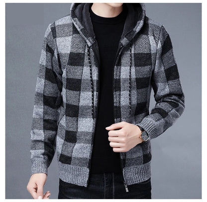 Veste en polaire tricotée à carreaux Loom & Soul pour homme – Cardigan d'hiver de luxe à capuche
