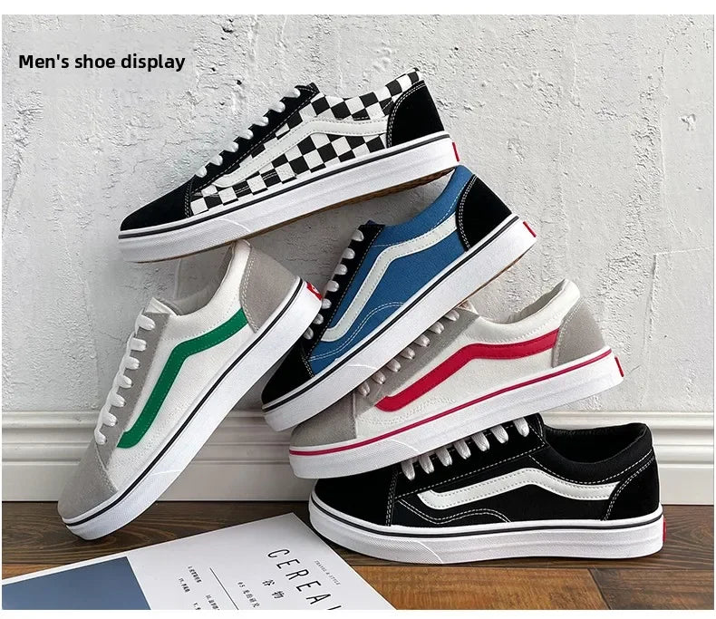 Zapatillas de lona a cuadros para hombre – Zapatos casuales ligeros con cordones