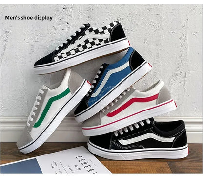 Zapatillas de lona a cuadros para hombre – Zapatos casuales ligeros con cordones