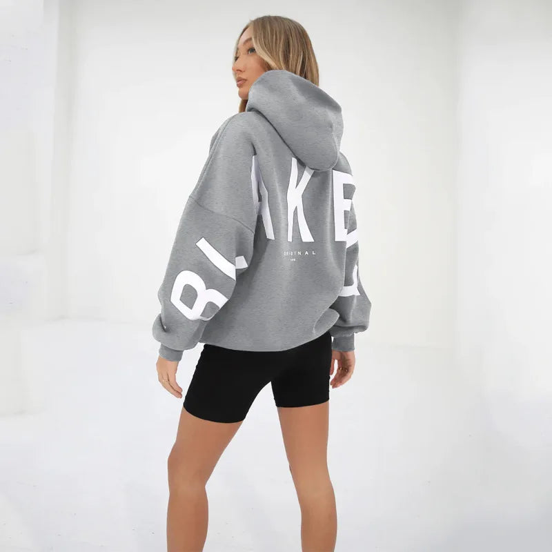 Sudadera con capucha informal estampada para mujer – Suéter de ajuste holgado para otoño e invierno