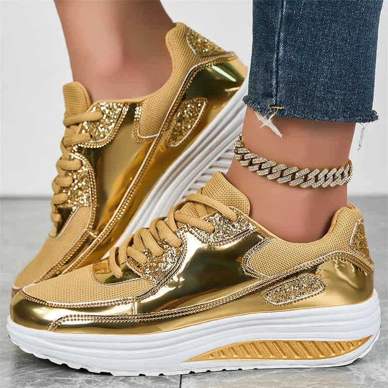 Zapatillas de mujer con lentejuelas Loom & Soul – Tallas grandes Malla de aire Cómodas e informales