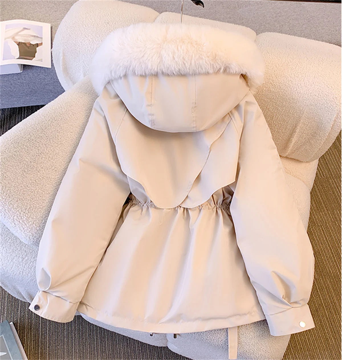 Parka con capucha para mujer Loom & Soul – Chaqueta de invierno coreana acolchada con cordón ajustable