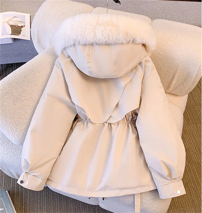 Parka con capucha para mujer Loom & Soul – Chaqueta de invierno coreana acolchada con cordón ajustable