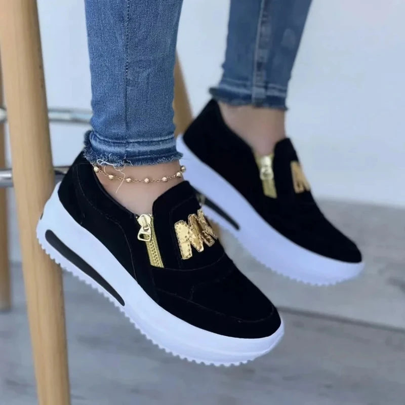 Zapatillas deportivas con cremallera lateral para mujer – Mocasines de plataforma de PU ligeros