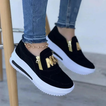 Zapatillas deportivas con cremallera lateral para mujer – Mocasines de plataforma de PU ligeros