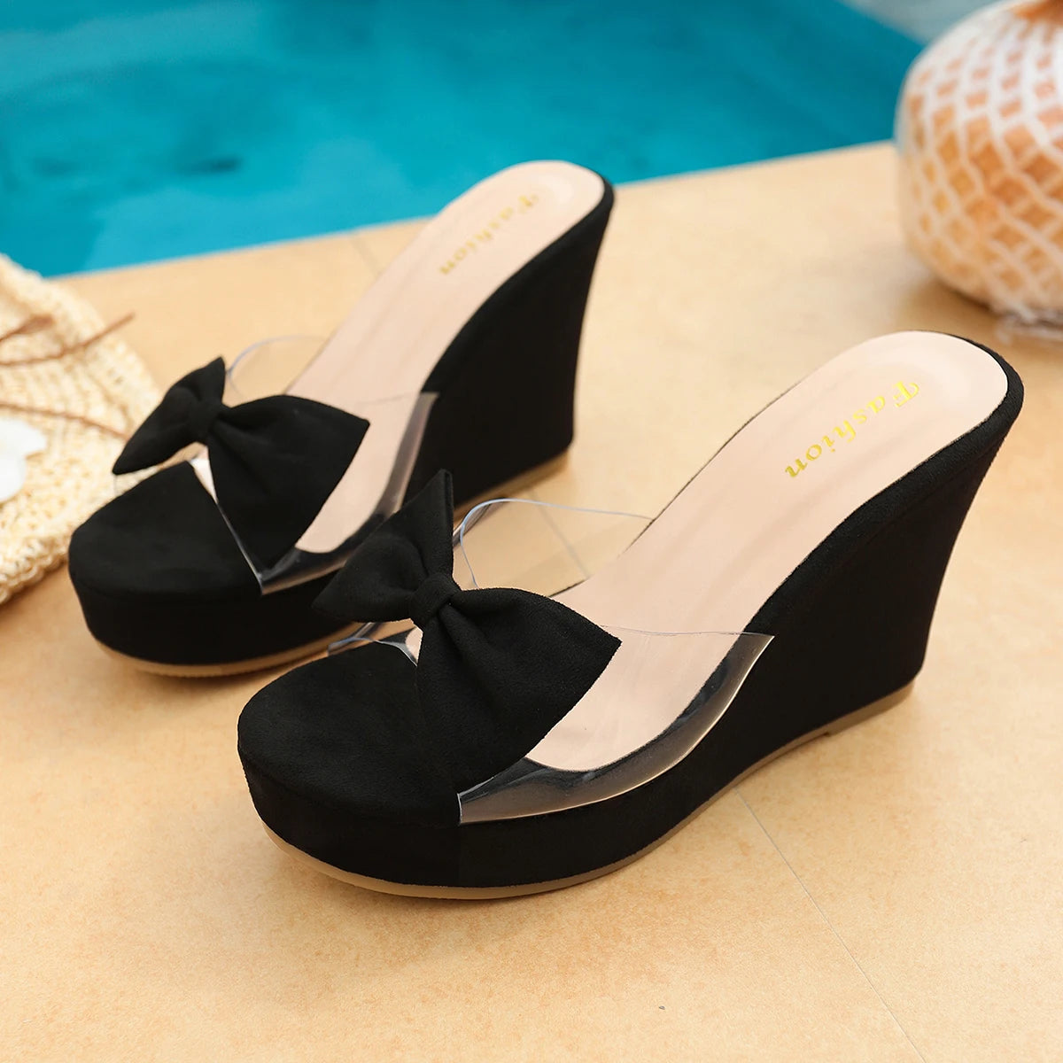Women’s Bow Wedge Sandals – Elegant Platform Summer Slides