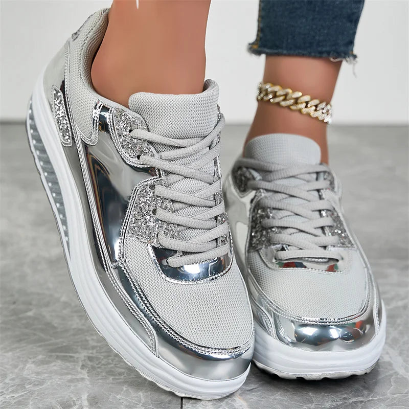 Zapatillas de mujer con lentejuelas Loom & Soul – Tallas grandes Malla de aire Cómodas e informales