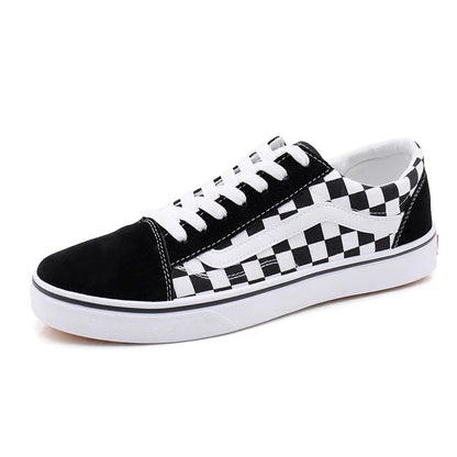 Zapatillas de lona a cuadros para hombre – Zapatos casuales ligeros con cordones
