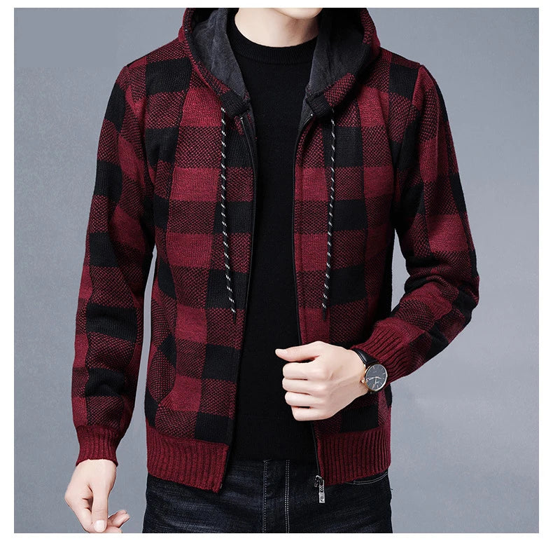 Veste en polaire tricotée à carreaux Loom & Soul pour homme – Cardigan d'hiver de luxe à capuche