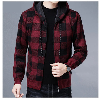 Veste en polaire tricotée à carreaux Loom & Soul pour homme – Cardigan d'hiver de luxe à capuche