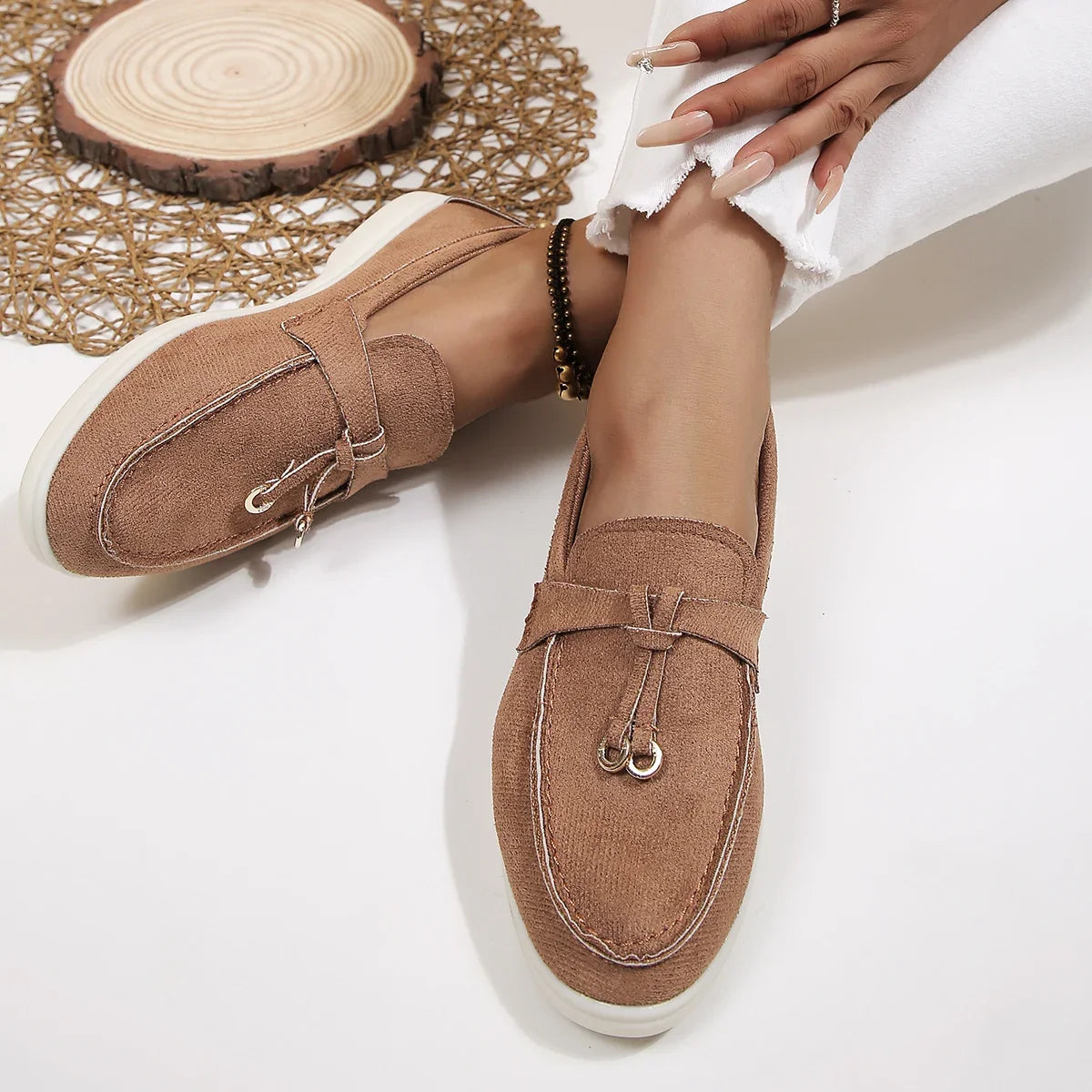 Mocasines de algodón sin cordones para mujer – Zapatos planos informales ligeros para uso diario