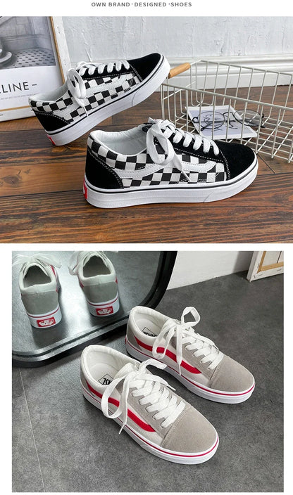 Zapatillas de lona a cuadros para hombre – Zapatos casuales ligeros con cordones