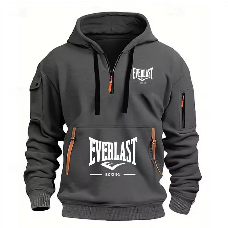Sudadera con capucha de felpa estampada para hombre – Sudadera informal con cremallera para primavera y otoño