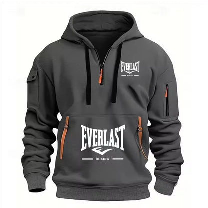 Sudadera con capucha de felpa estampada para hombre – Sudadera informal con cremallera para primavera y otoño