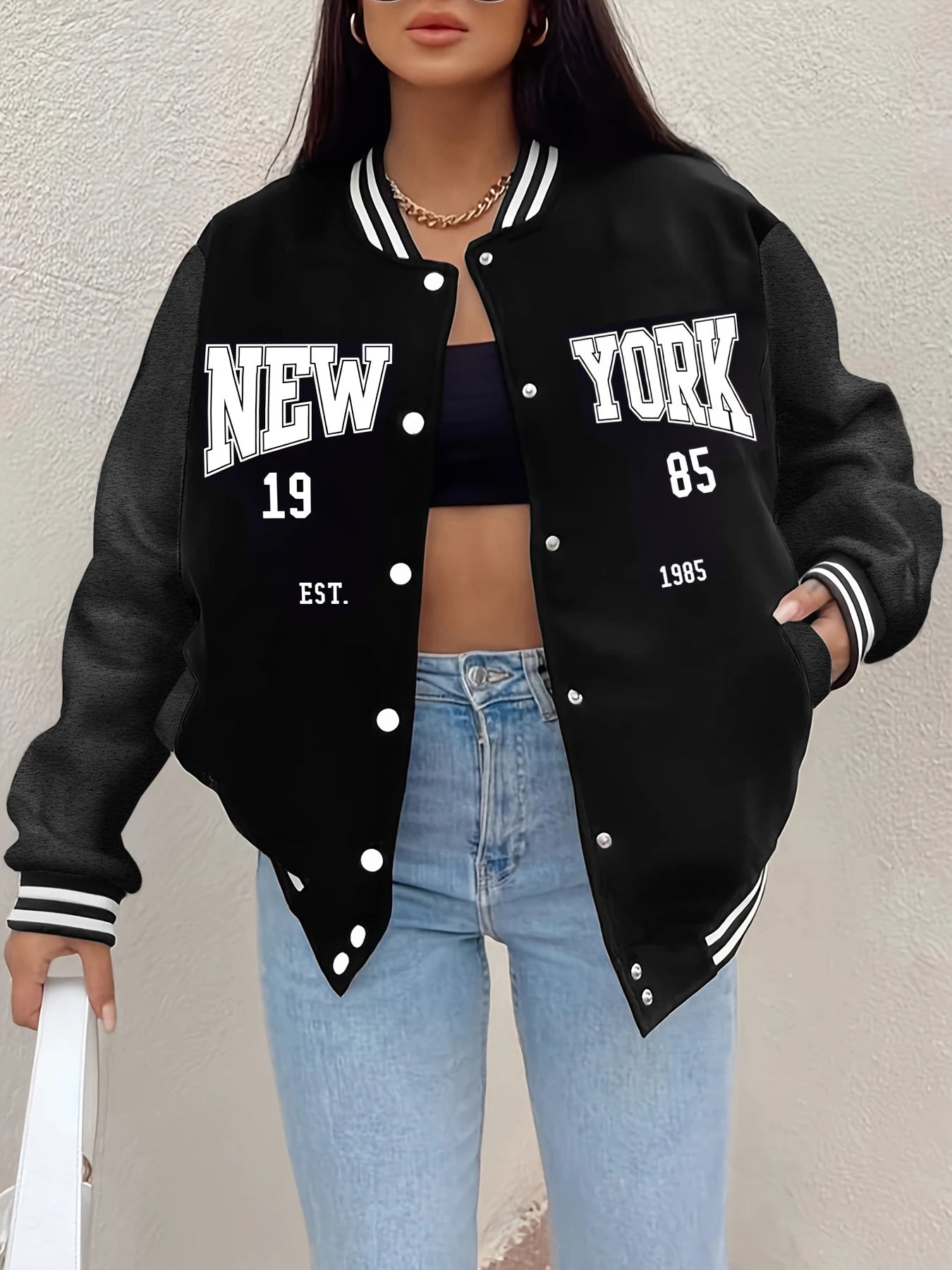 Chaqueta Béisbol Mujer Loom & Soul "New York 1985" – Abrigo de Streetwear Hip Hop