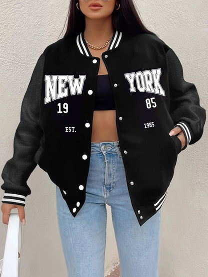 Chaqueta Béisbol Mujer Loom & Soul "New York 1985" – Abrigo de Streetwear Hip Hop