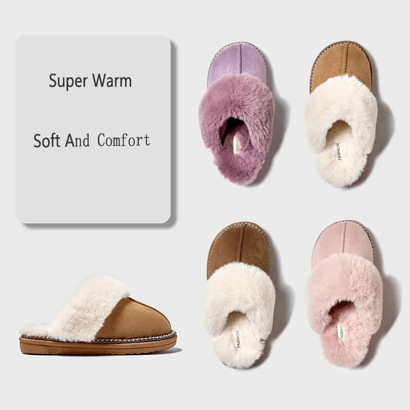Pantuflas de invierno afelpadas Smile Popcorn™ – Cómodas sandalias de interior cálidas de piel sintética para mujer