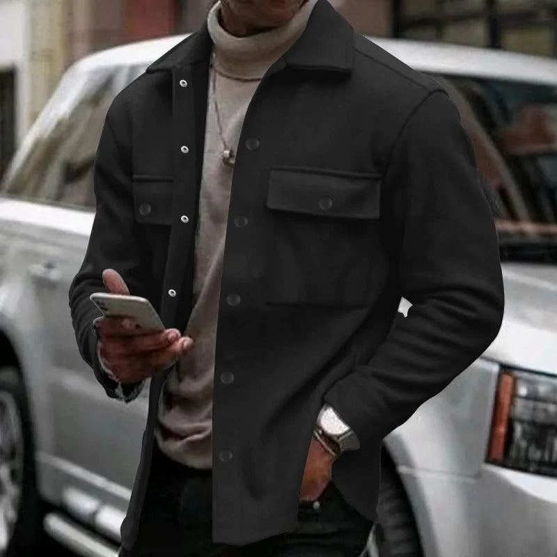 Veste d'hiver en polaire à revers Loom & Soul pour homme – Manteau ajusté à boutonnage simple