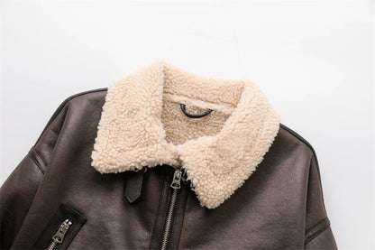 Chaqueta de piel sintética de borrego Loom & Soul – Abrigo de invierno cálido vintage con cinturón para mujer