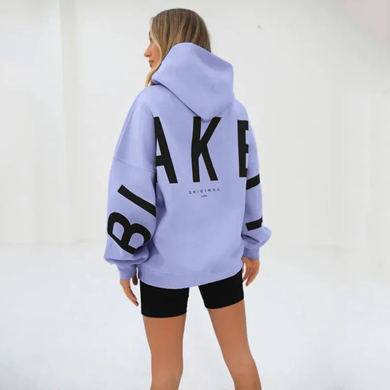 Sudadera con capucha informal estampada para mujer – Suéter de ajuste holgado para otoño e invierno