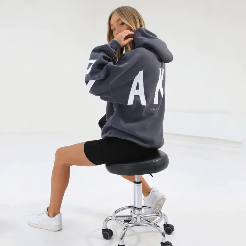 Sudadera con capucha informal estampada para mujer – Suéter de ajuste holgado para otoño e invierno