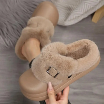 Women’s Waterproof Platform Fur Clogs – Cozy Winter Slip-On