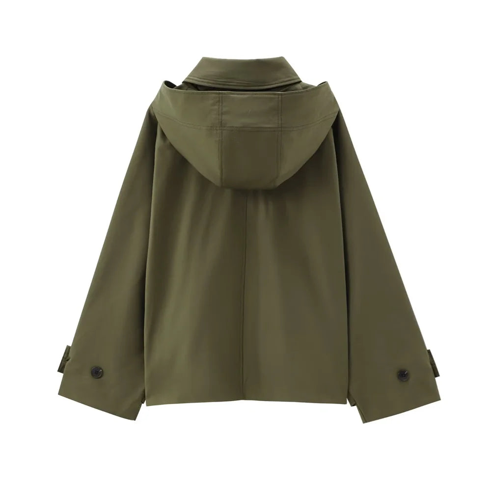 Chaqueta con capucha y solapa EleganceEase™: estilo otoñal atemporal, confianza sin esfuerzo