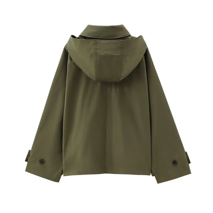 Chaqueta con capucha y solapa EleganceEase™: estilo otoñal atemporal, confianza sin esfuerzo