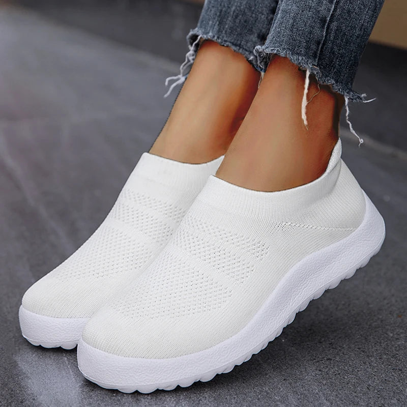 ZJEGA™ 2024 Zapatillas de running transpirables sin cordones para mujer – Calzado deportivo ligero tipo calcetín