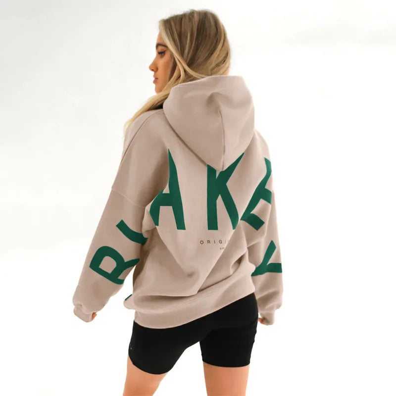 Sudadera con capucha informal estampada para mujer – Suéter de ajuste holgado para otoño e invierno