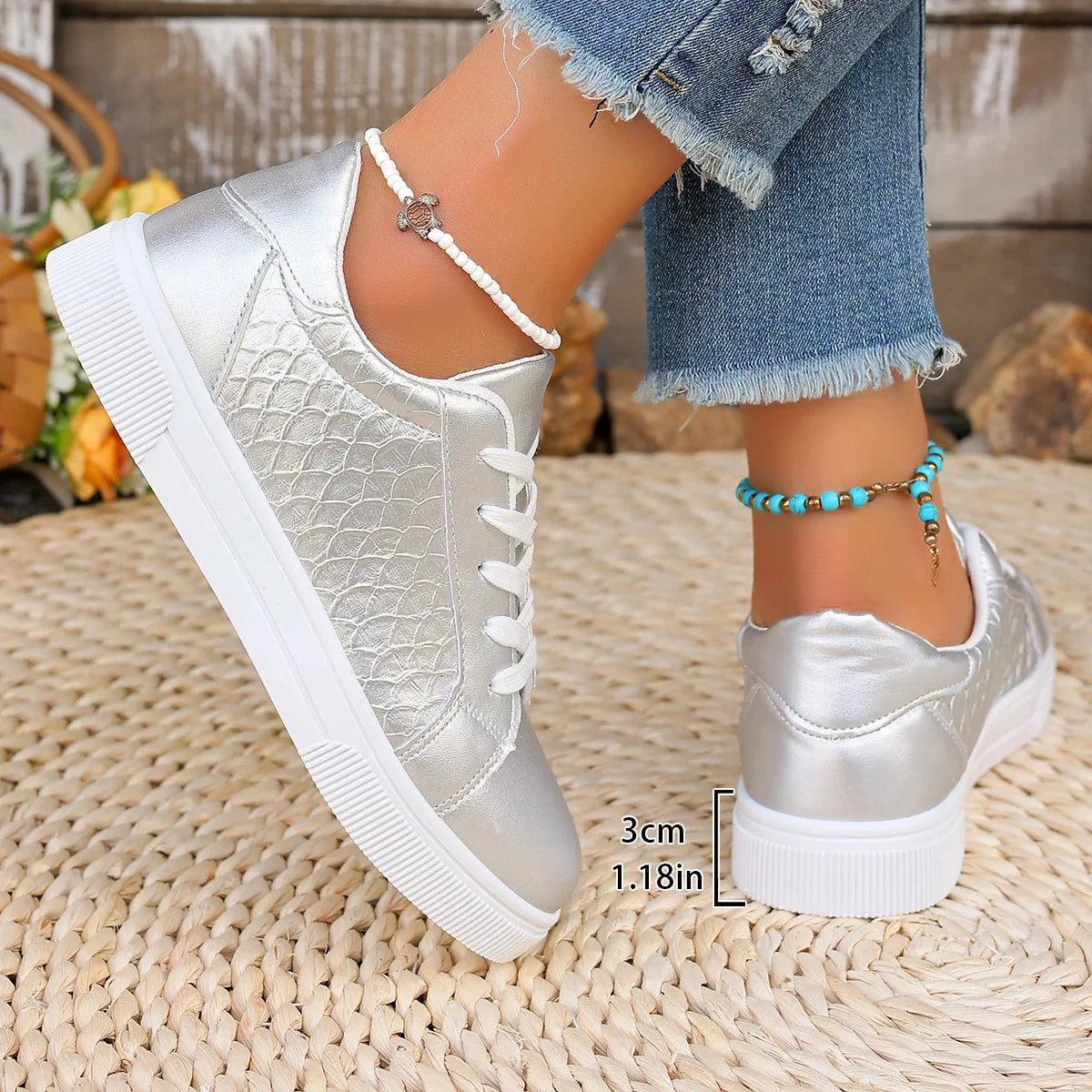 Baskets Loom & Soul Femme Or et Argent en PU – Confort Mode Grande Taille