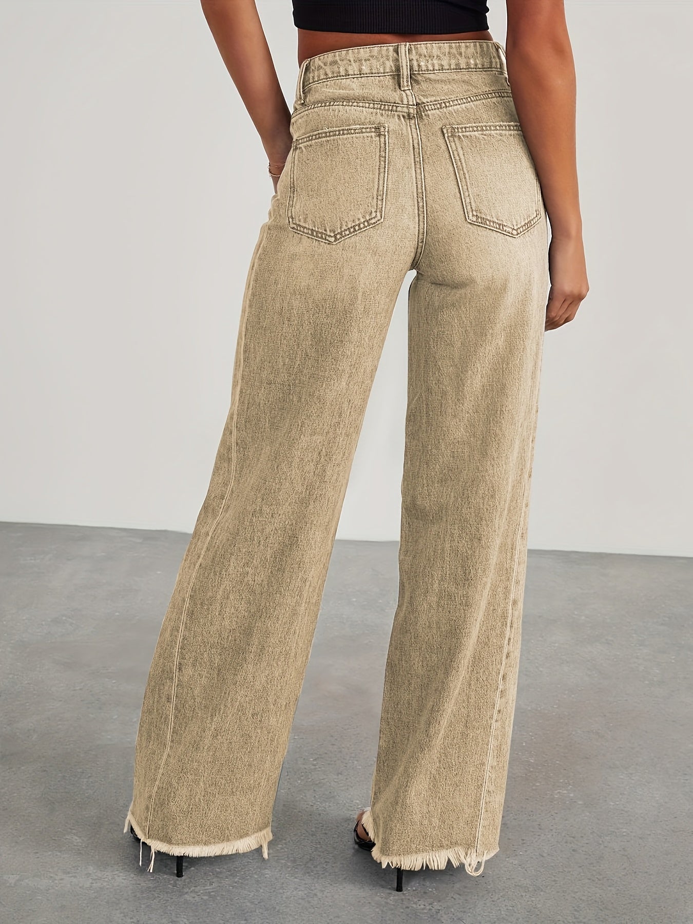 Pantalones vaqueros de mujer de talle alto y pernera ancha – Vaqueros elásticos informales holgados