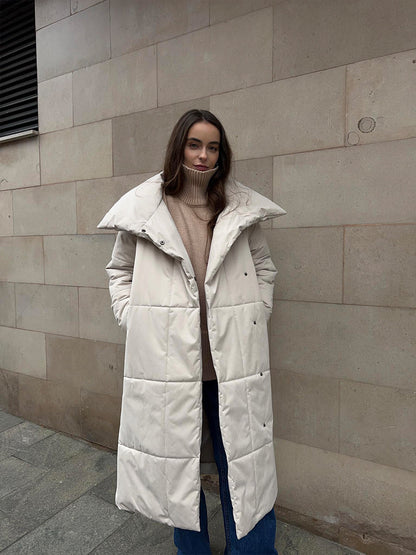 Abrigo de invierno con solapa grande para mujer Loom & Soul™ – Chaqueta larga acolchada de algodón cálido con cinturón y bolsillos