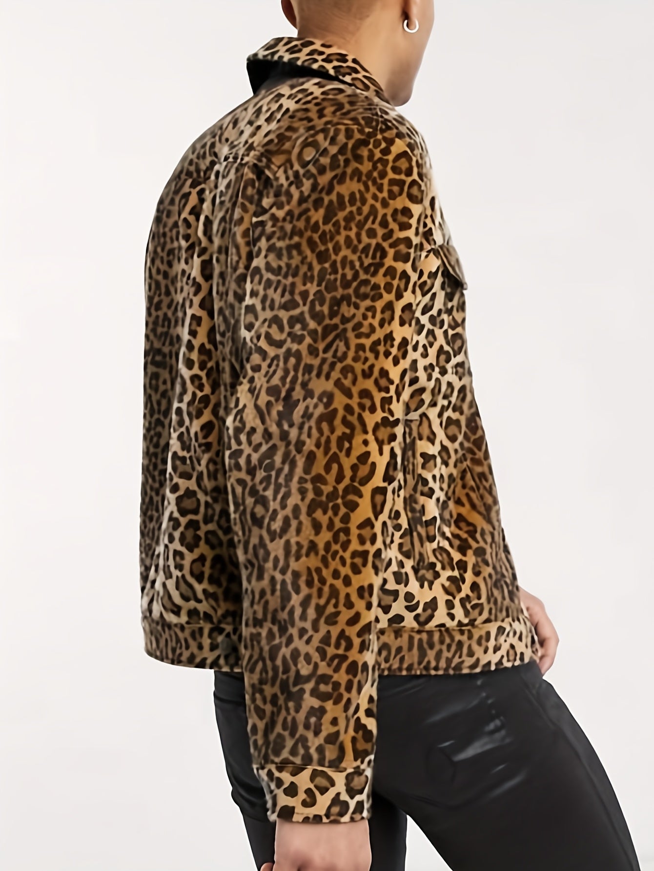 Chaqueta vaquera con estampado de leopardo – Prenda de trabajo holgada de lujo