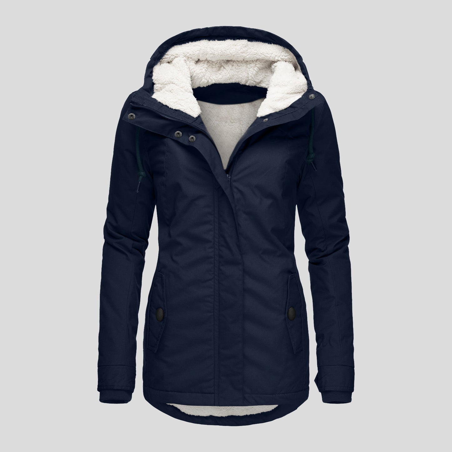 Chaqueta con capucha de vellón acogedor Loom & Soul™ – Abrigo de invierno cálido con cremallera para mujer, con bolsillos y forro de piel sintética