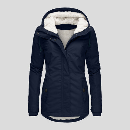Chaqueta con capucha de vellón acogedor Loom & Soul™ – Abrigo de invierno cálido con cremallera para mujer, con bolsillos y forro de piel sintética