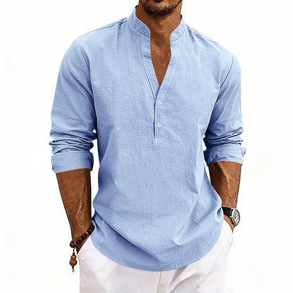 Men’s Linen V-Neck Long Sleeve – Breathable Casual Essential