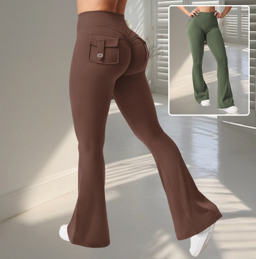 Loom & Soul™ Pantalon de Yoga Évasé – Legging de Fitness Taille Haute Effet Push-up avec Poches