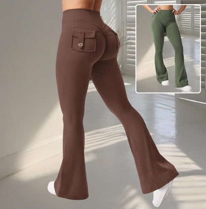 Loom & Soul™ Pantalon de Yoga Évasé – Legging de Fitness Taille Haute Effet Push-up avec Poches
