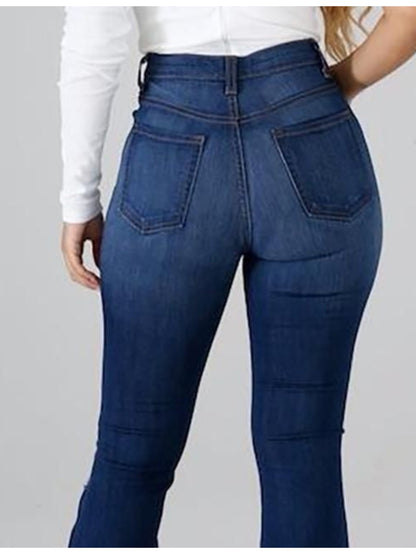Vaqueros Acampanados de Talle Alto – Denim Elástico Ajustado con Rasgaduras
