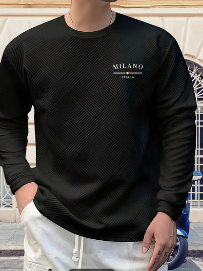 Sudadera jacquard de cuello redondo para hombre – Jersey casual de manga larga con estampado geométrico
