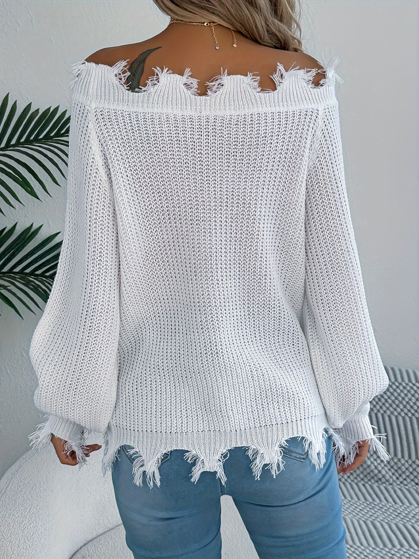 Suéter de punto sin hombros para mujer – Sudadera de punto elegante para otoño/invierno