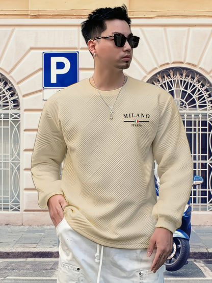 Sudadera jacquard de cuello redondo para hombre – Jersey casual de manga larga con estampado geométrico
