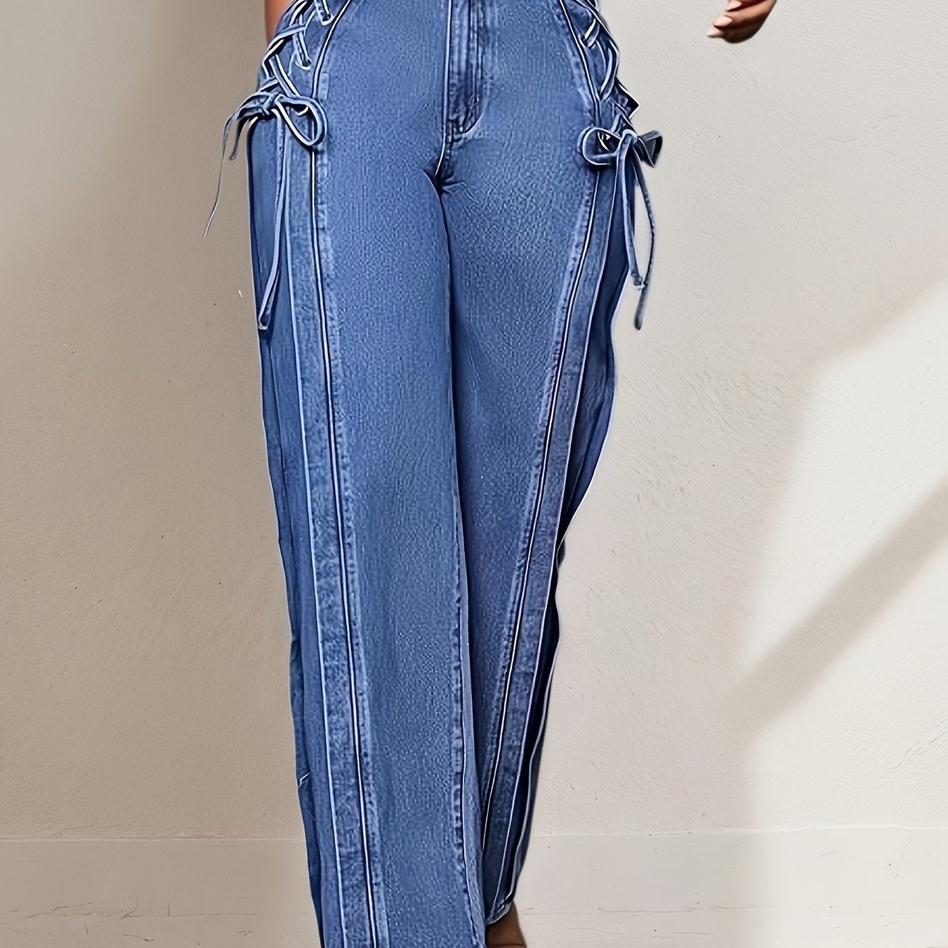 Vaqueros de pierna ancha con lazo lateral – Talle medio, ajuste relajado