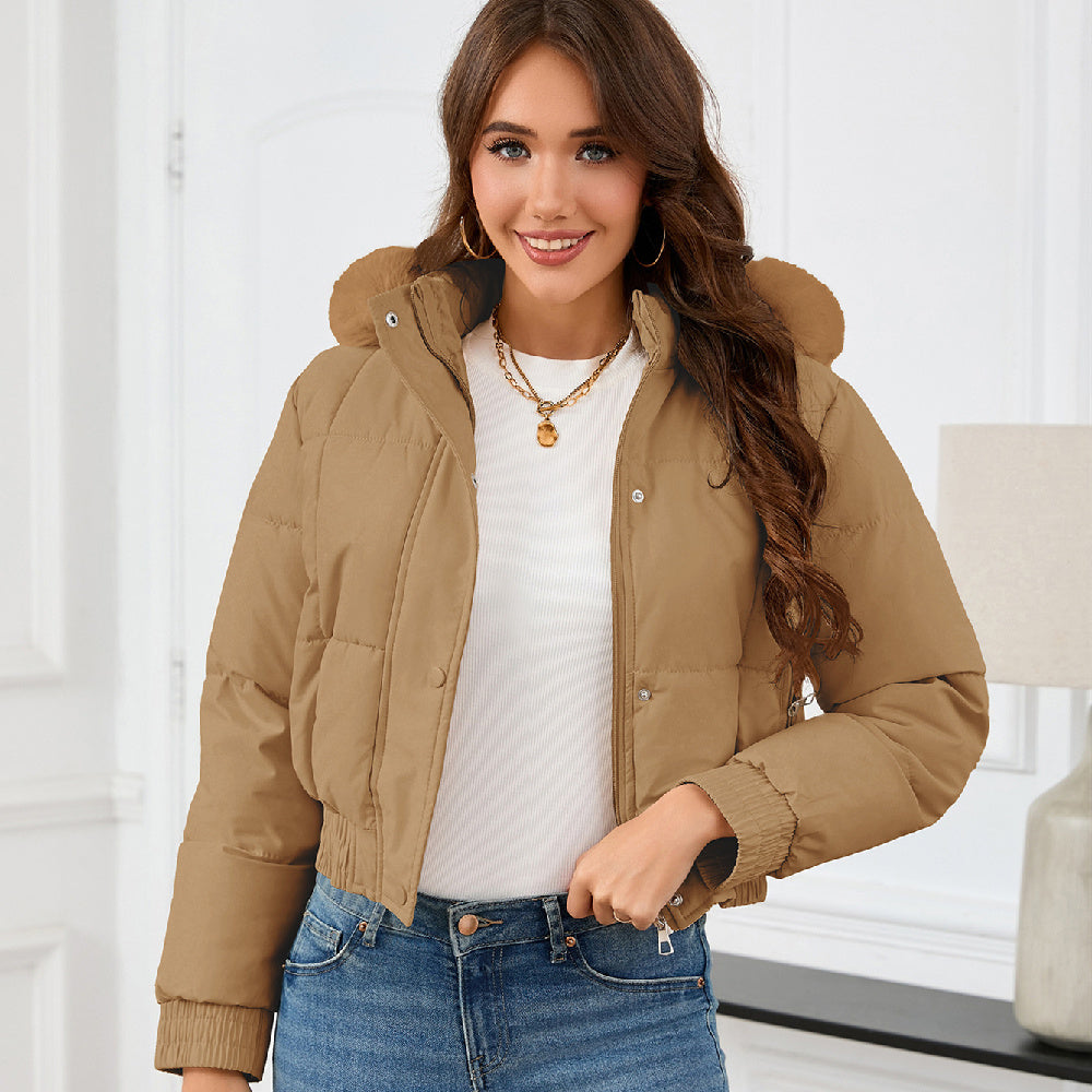 Loom & Soul™ Chaqueta de invierno acolchada de algodón para mujer – Elegante abrigo grueso y cálido en caqui, negro o blanco