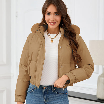 Loom & Soul™ Chaqueta de invierno acolchada de algodón para mujer – Elegante abrigo grueso y cálido en caqui, negro o blanco