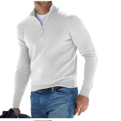 Suéter con cremallera y cuello en V para hombre – Jersey informal con tacto de cachemira para otoño