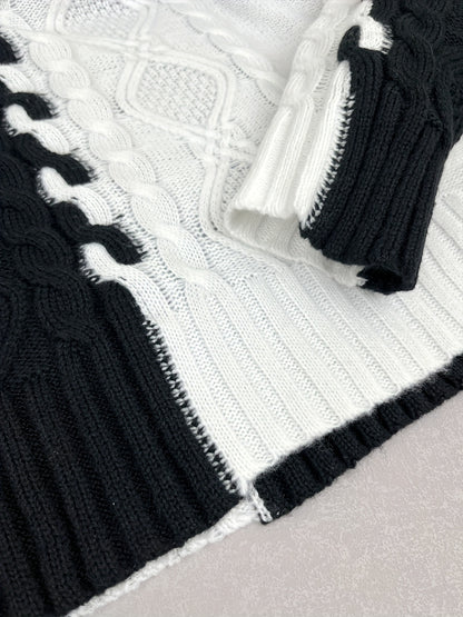 Blusa Elegante de Rayas con Cuello Alto – Top de Manga Larga de Punto Color Block
