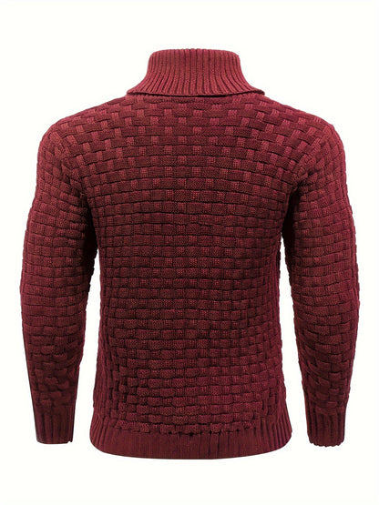 Men’s Waffle Knit Sweater – High Stretch Pullover with Lapel Collar
